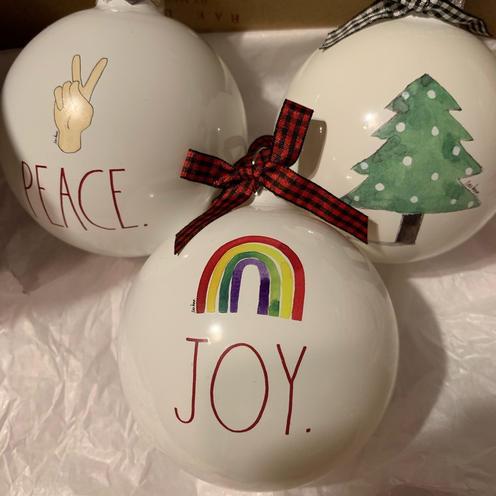 3 Rae Dunn Ornaments.